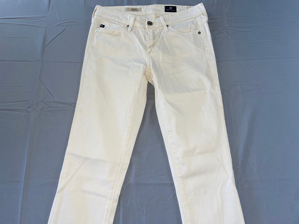 AG The Stilt Cigarette Leg Stretch Sateen Jeans. Cream, Women's Size 24R. GUC!